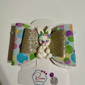 Gold and Multicolor Bunny Hair Bow